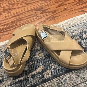 J Slides Silver Sandals with Criss-Cross Straps and Supportive Soles
